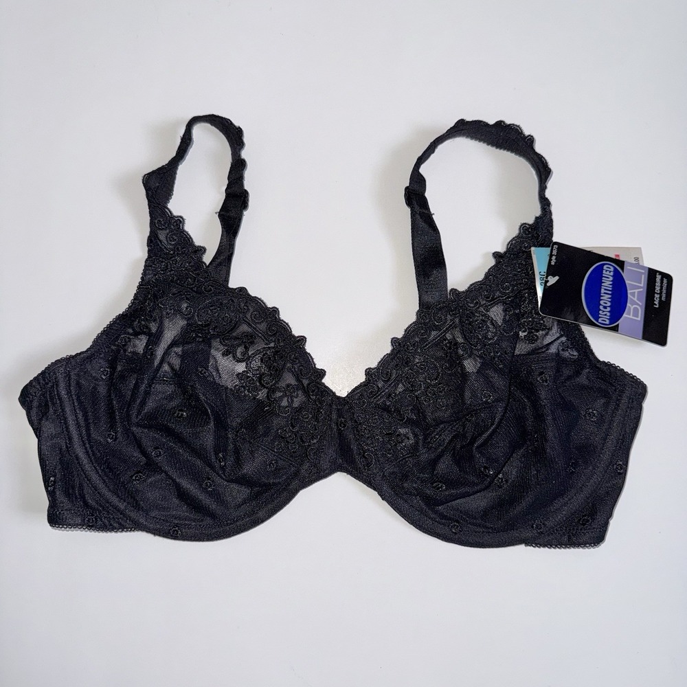 NWT Bali Lace Desire Minimizer Bra 38C Black Sheer Discontinued Style 3573